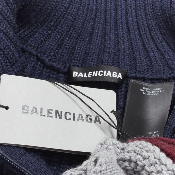 BALENCIAGA 2019 Runway 3 layered cable knit distressed oversized sweater M