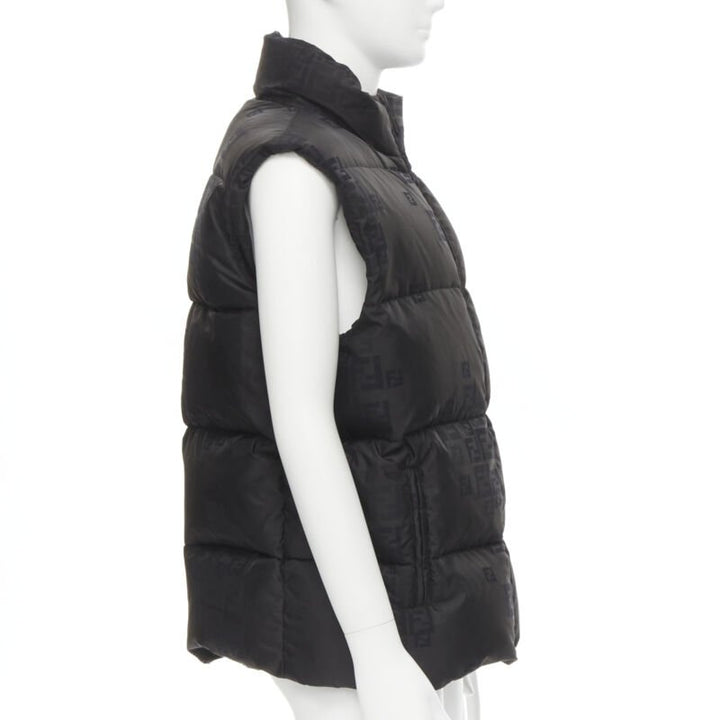FENDI black FF Zucca monogram black goose down padded vest IT54 2XL