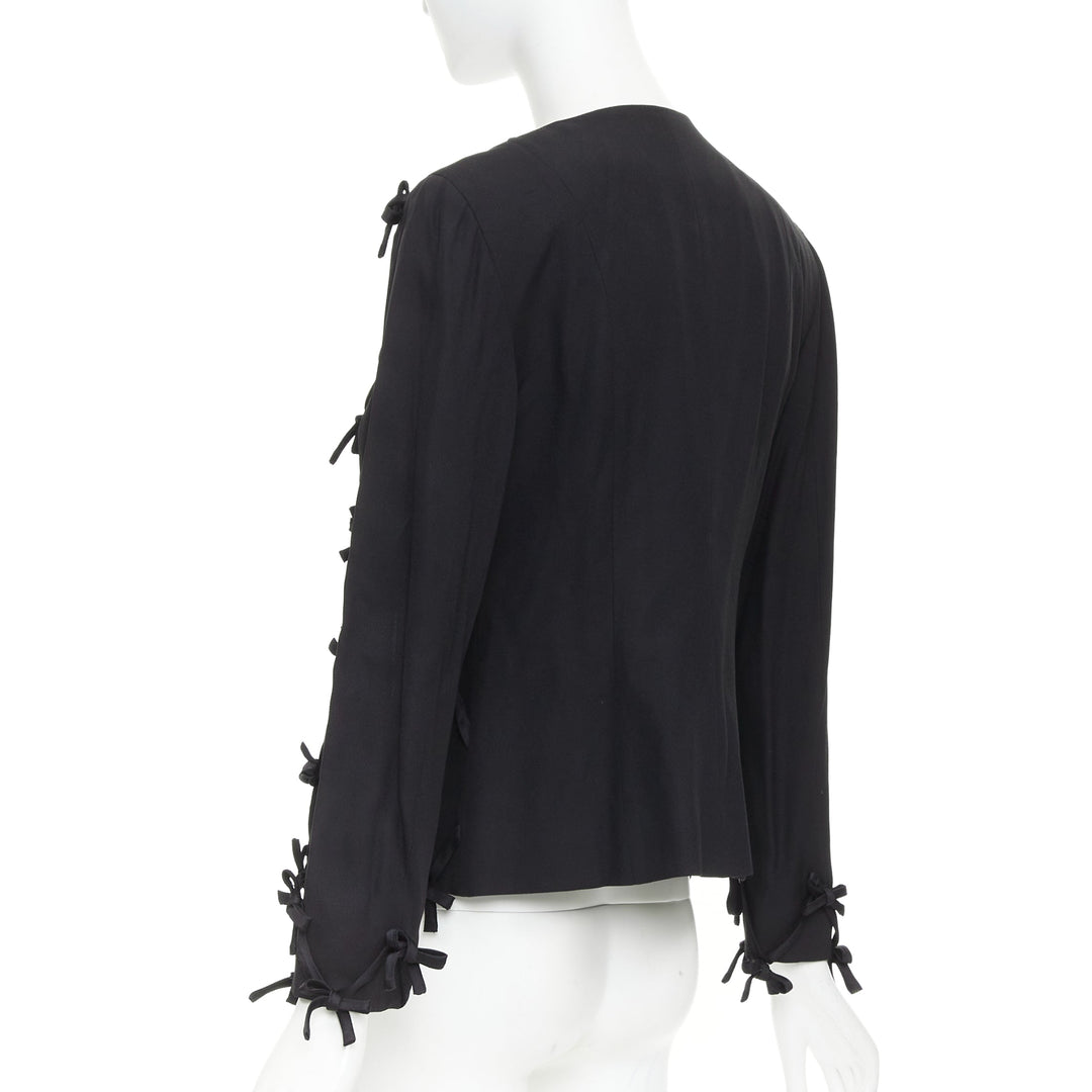 rare MOSCHINO 1990s Cheap Chic Vintage black ribbon bow lattice blazer IT36 XXS