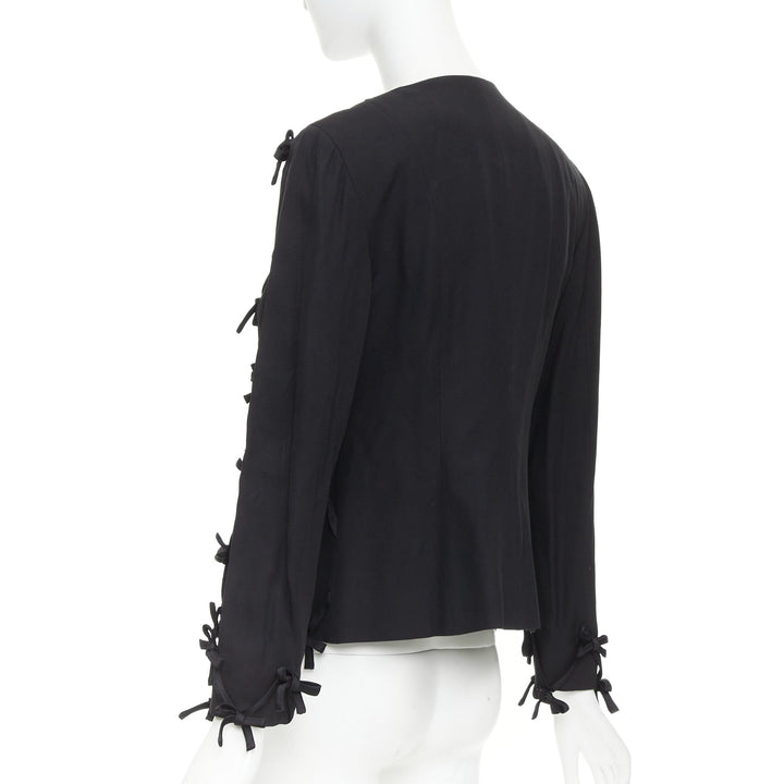 rare MOSCHINO 1990s Cheap Chic Vintage black ribbon bow lattice blazer IT36 XXS