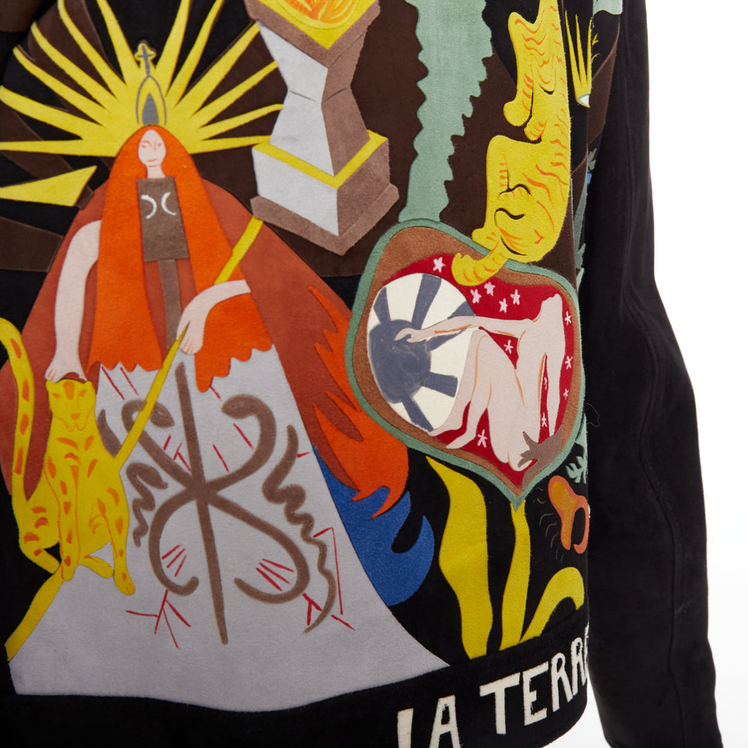 CHRISTIAN DIOR black suede lambskin leather patchwork biker jacket FR36 S