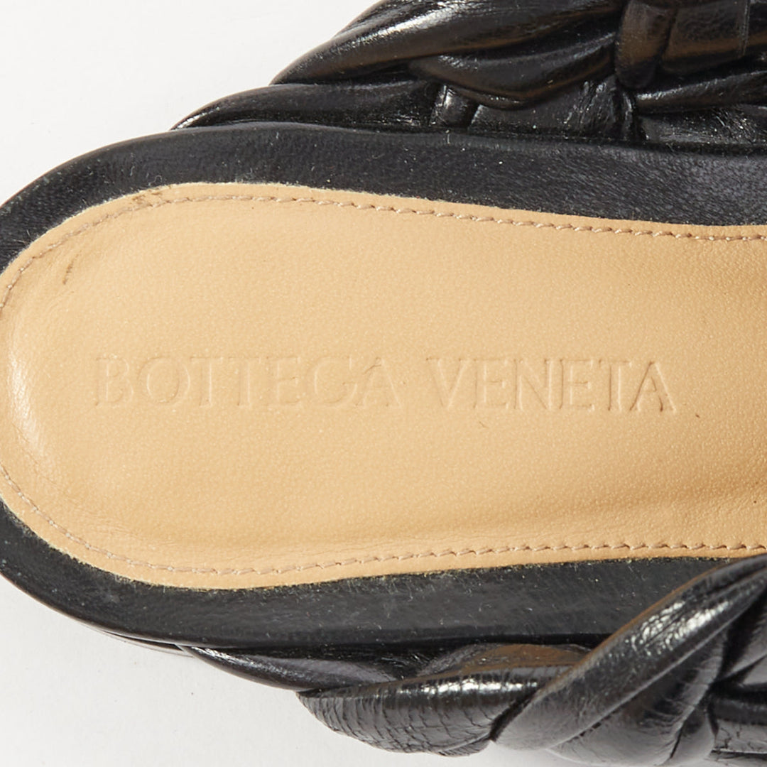 BOTTEGA VENETA The Board black woven leather crossover slide sandals EU37
