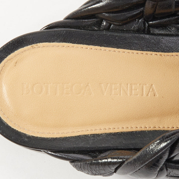 BOTTEGA VENETA The Board black woven leather crossover slide sandals EU37