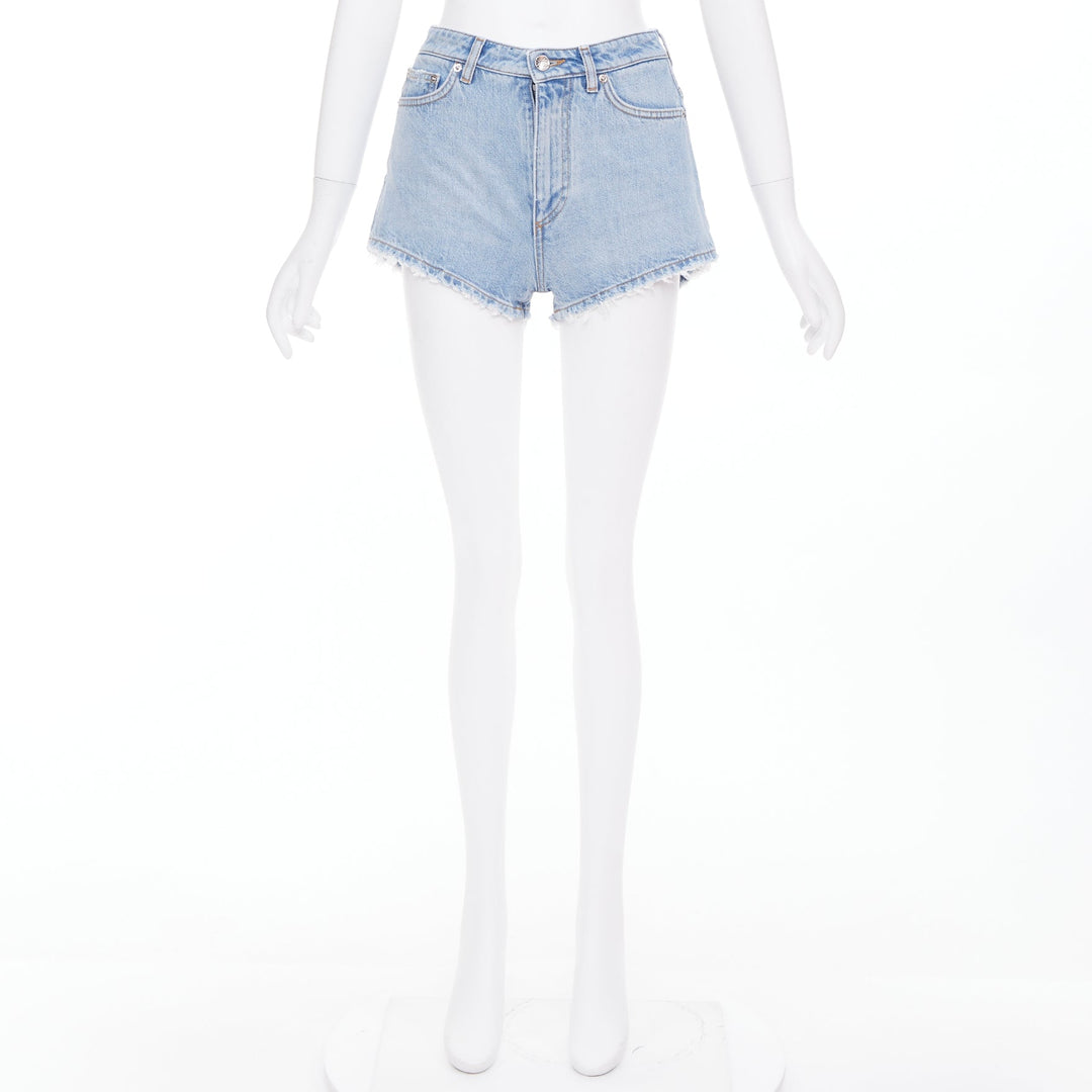 DOLCE GABBANA washed blue logo tag cut off high rise shorts IT38 XS