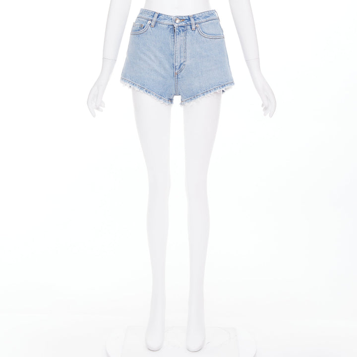 DOLCE GABBANA washed blue logo tag cut off high rise shorts IT38 XS