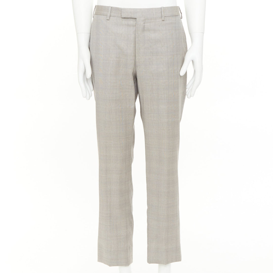 HERMES beige wooly high waisted flat front cropped trousers IT52 XL
