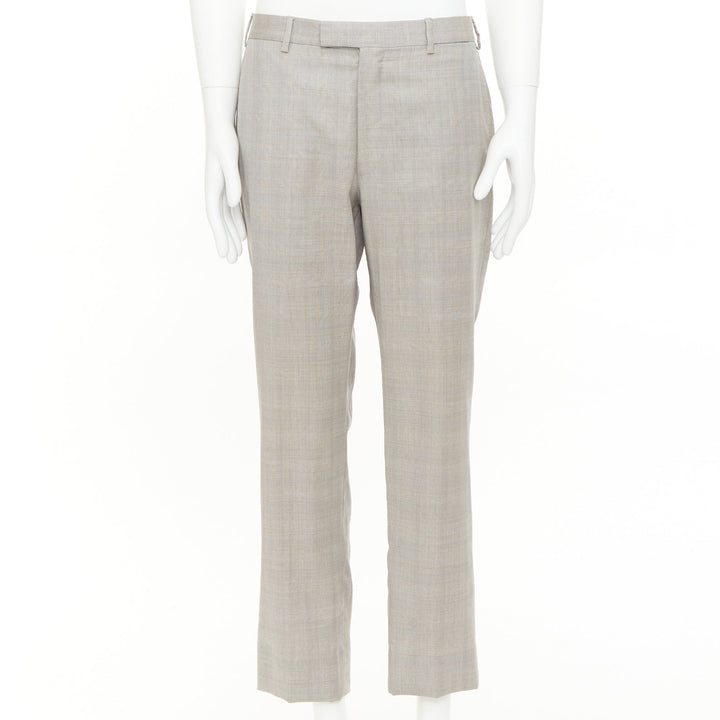 HERMES beige wooly high waisted flat front cropped trousers IT52 XL