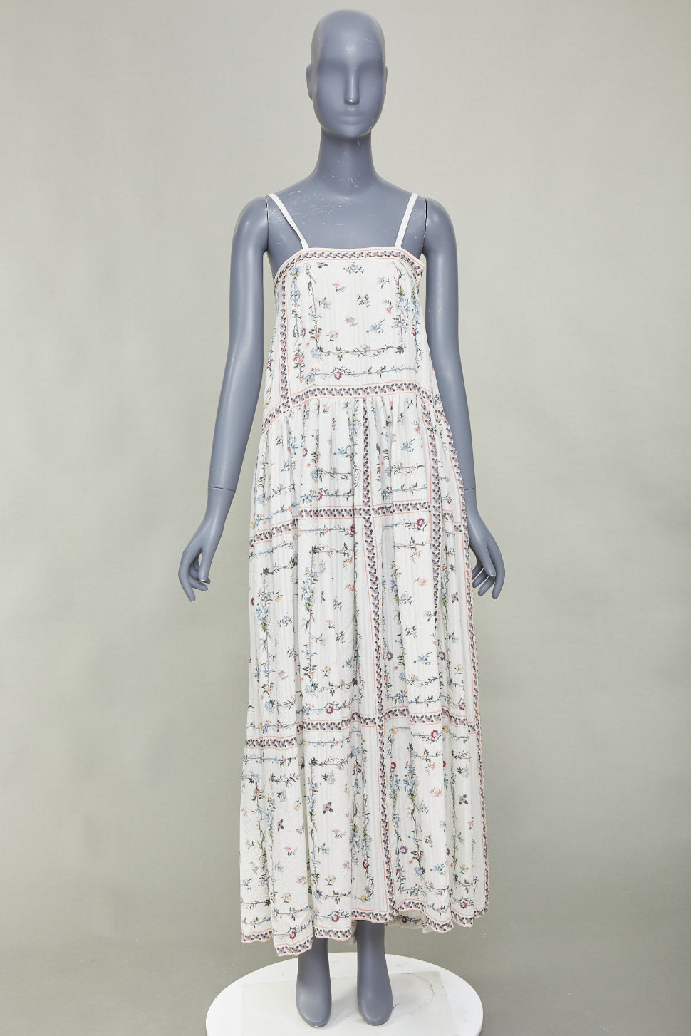 VILSHENKO 2019 white multi floral panel embroidery silk linen maxi dress UK8 S