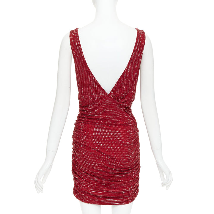 ALEXANDRE VAUTHIER Daring Red crystal stass encrusted plunge mini dress IT40 S