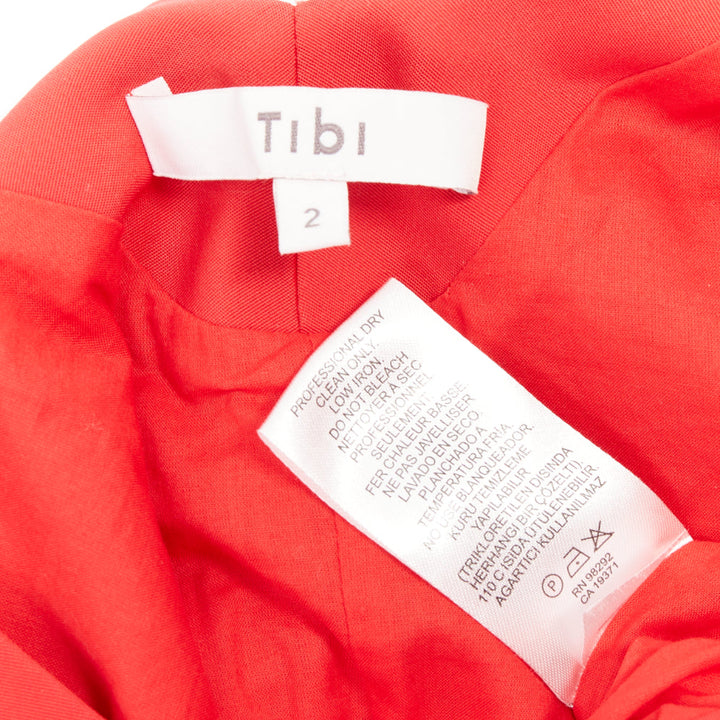 TIBI red satin puff half sleeve V cut out back mini dress US2 S