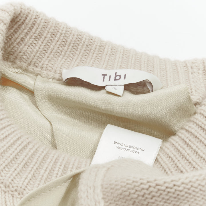 TIBI 100% cashmere beige contrast bow tie cuff oversized sweater S