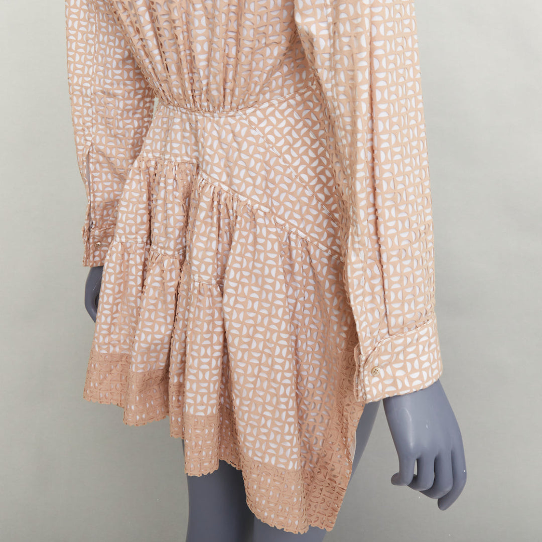 ALAIA 2012 nude cream laser cut overlay cotton peplum shirt dress FR38 M