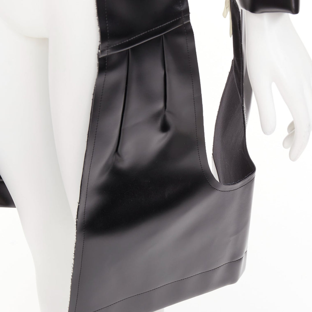rare COMME DES GARCONS 2019 Runway black faux leather open frame cut out top XS