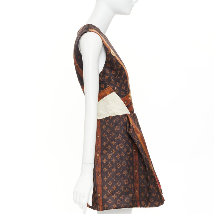 LOUIS VUITTON 2024 Runway Monogram LV Trunk Pleat sleeveless mini dress FR36 S