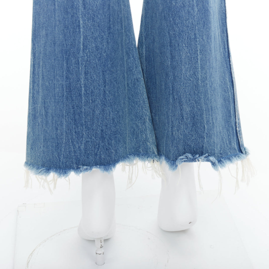 KHAITE Gabbie blue stone washed resin button flare cropped jeans 25"