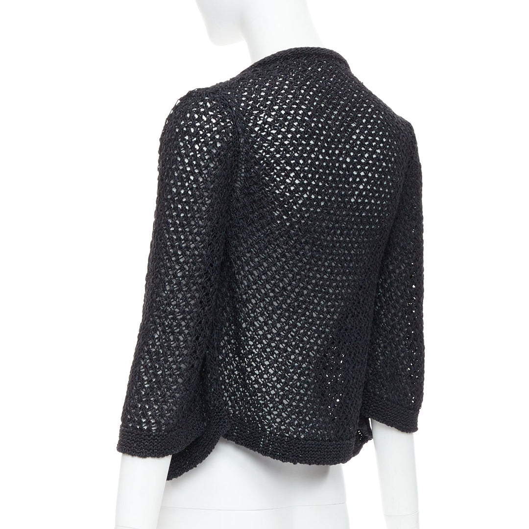 CHANEL 2004 black cotton blend CC chain link open knit cardigan FR38 M