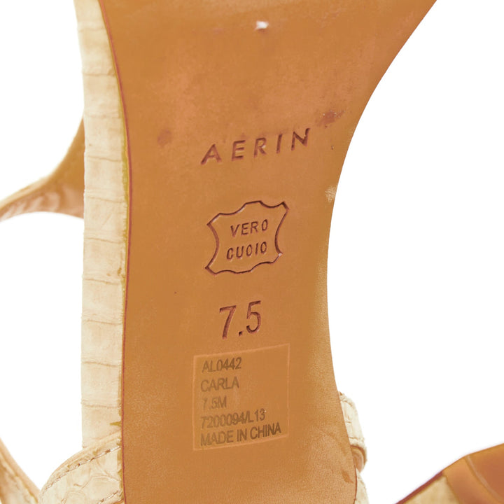 AERIN nude scaled leather gold buckle t strap open toe sandals US7.5 EU37.5