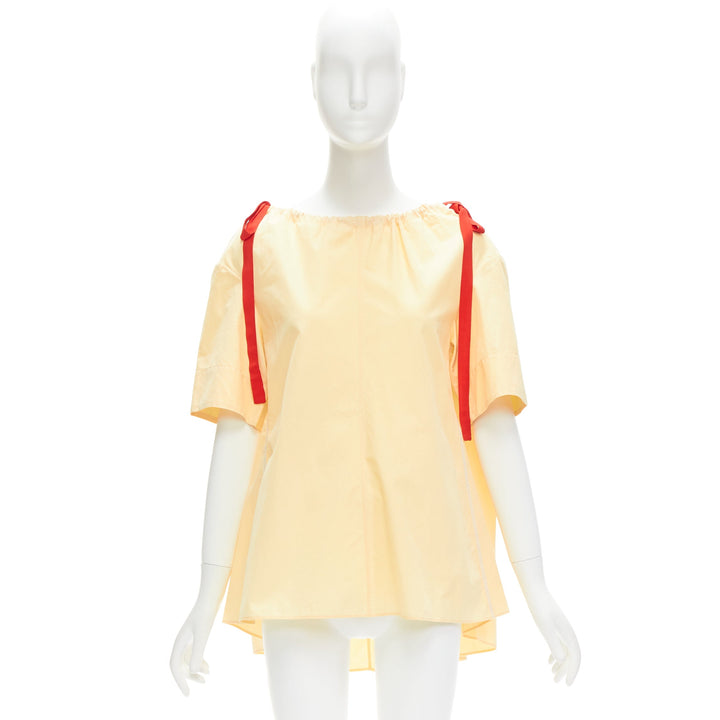 MARNI yellow 100% cotton red drawstring collar trapeze flared top IT36 XXS