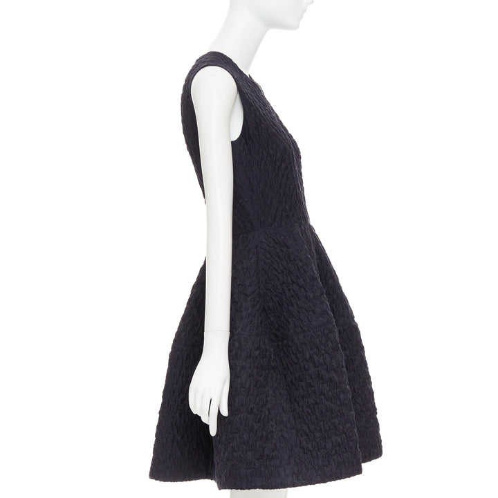 JOURDEN ANAIS navy blue black wool blend cloque fit flare cocktail dress FR38 M
