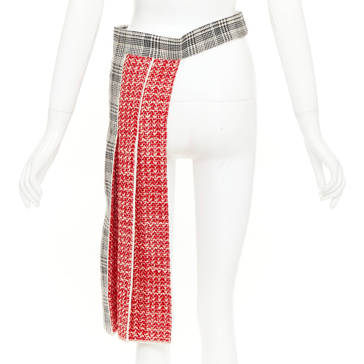 PRADA 2015 Glen check virgin houndstooth wool tweed half skirt belt IT40 S