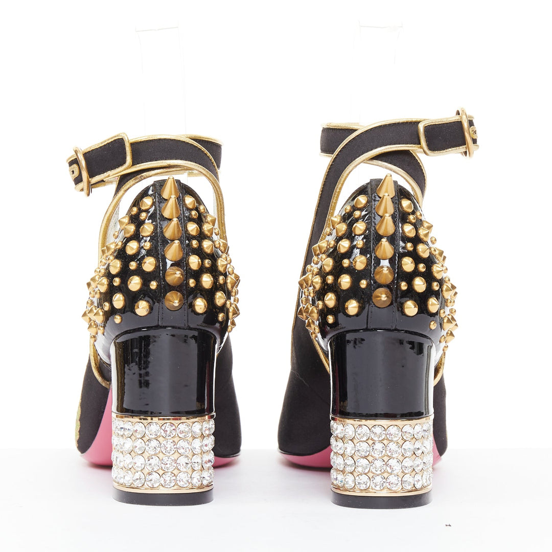 GUCCI 2017 Runway Caspar dragon embroidered spike ankle strap pump heels EU36