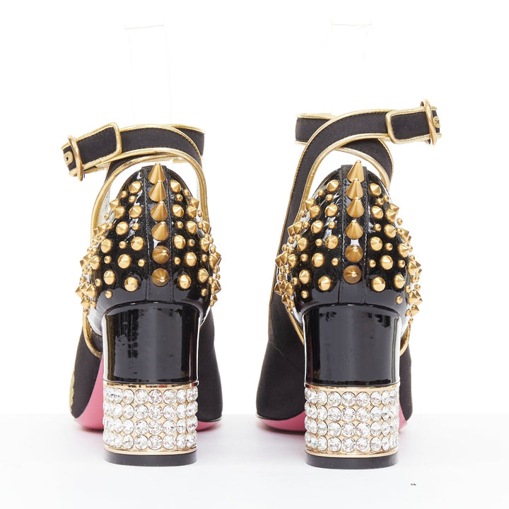 GUCCI 2017 Runway Caspar dragon embroidered spike ankle strap pump heels EU36