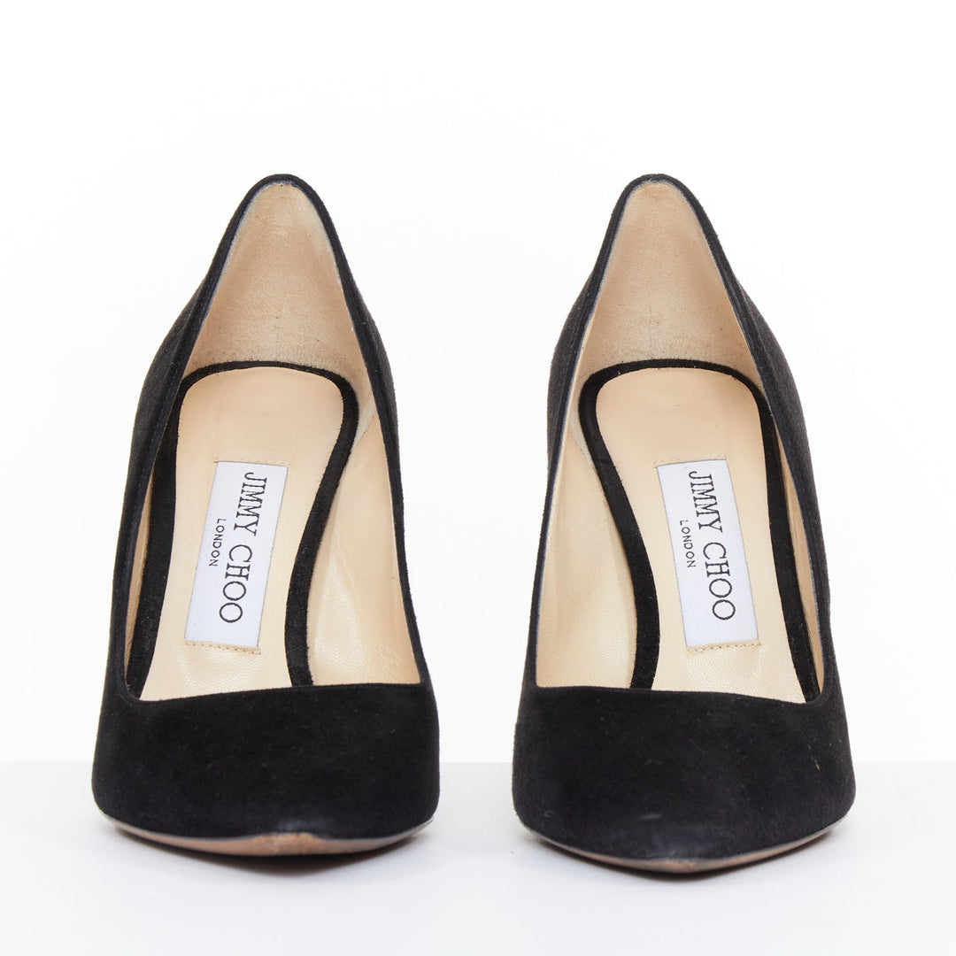 JIMMY CHOO Romy 100 classic black calf suede pointed toe stiletto pumps EU36 US6