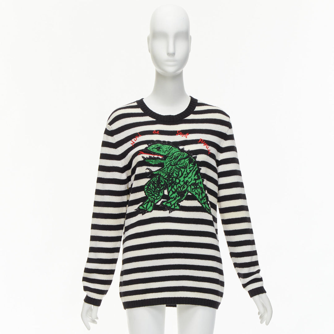 DIOR 2023 Runway 100% cashmere black white green dinosaur sweater FR38 M