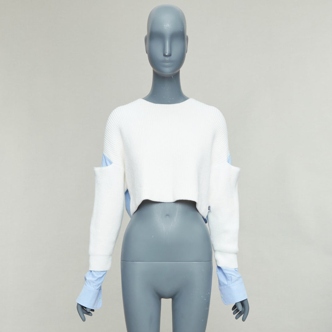 T ALEXANDER WANG cream blue cotton blend hybrid sweater shirt XS