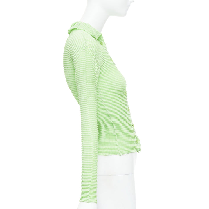 ISSEY MIYAKE lime green crinkle pleated button down top cardigan M