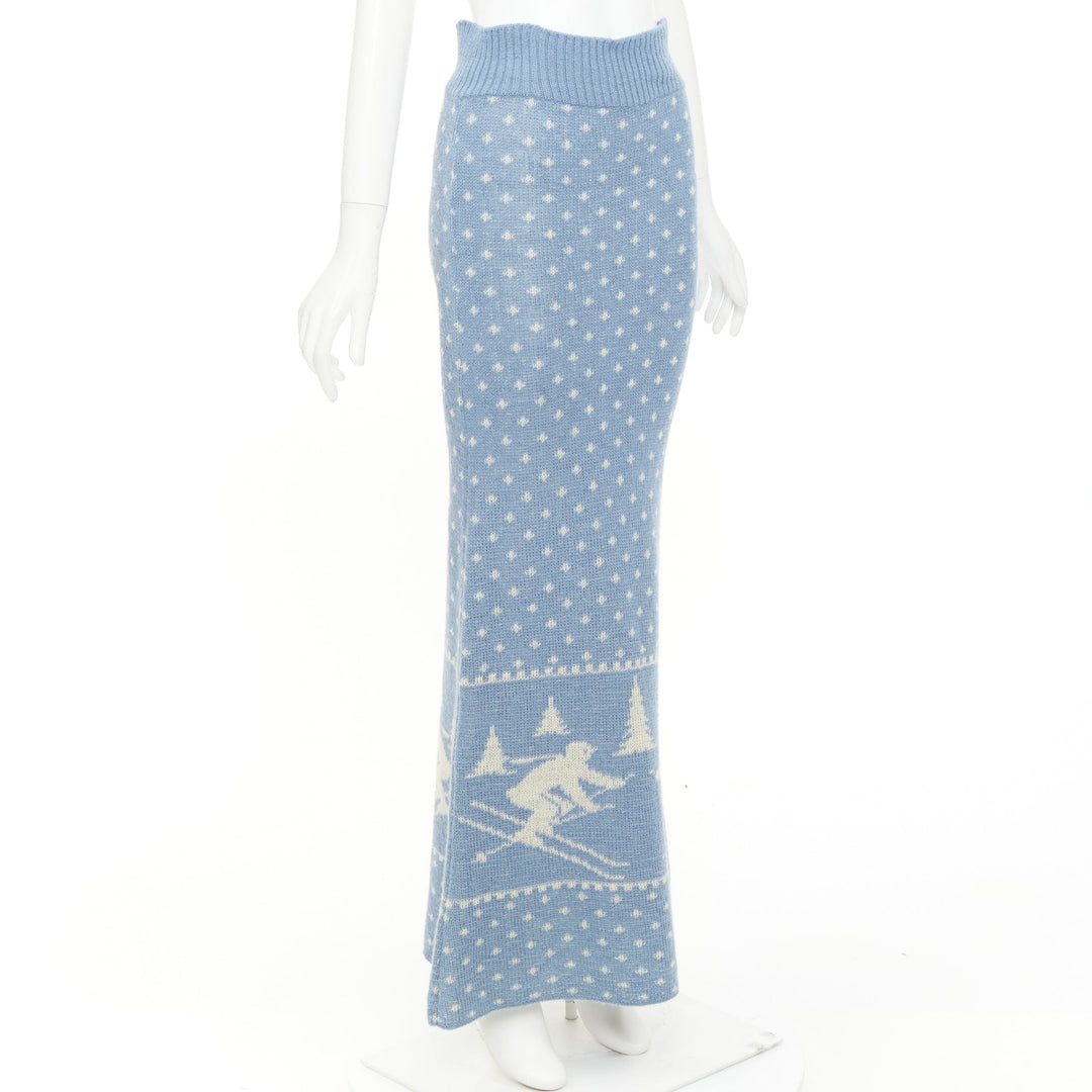 rare JUNYA WATANABE 1994 Vintage Skiier blue cream wool intarsia graphic skirt