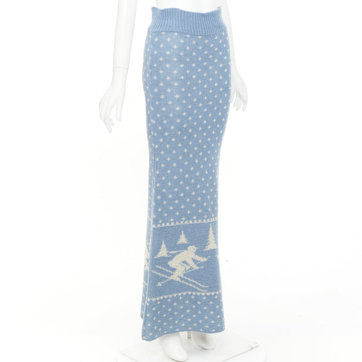 rare JUNYA WATANABE 1994 Vintage Skiier blue cream wool intarsia graphic skirt