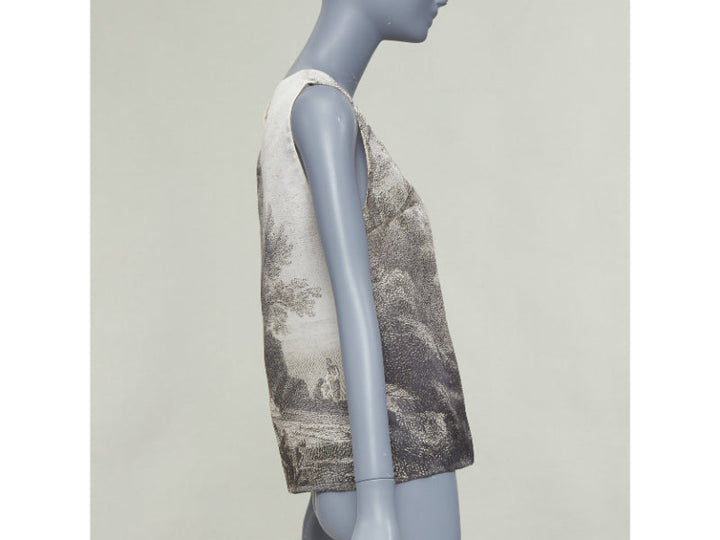 DOLCE GABBANA 2014 100% silk Greek Temple Ruins print sleeveless top IT40 S