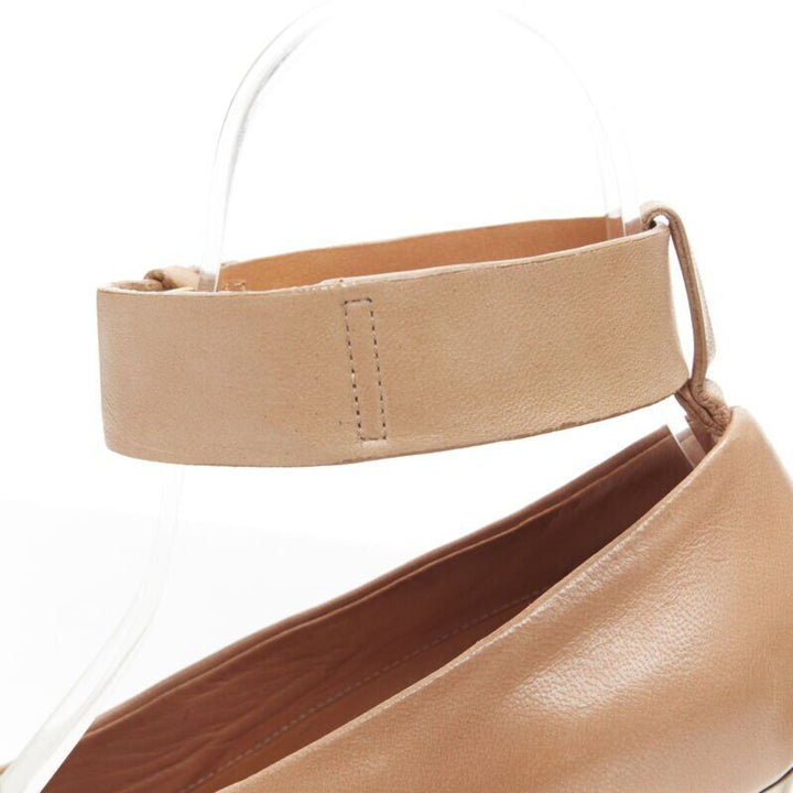CELINE Phoebe Philo tan brown leather open toe silver metal glove heel EU37.5