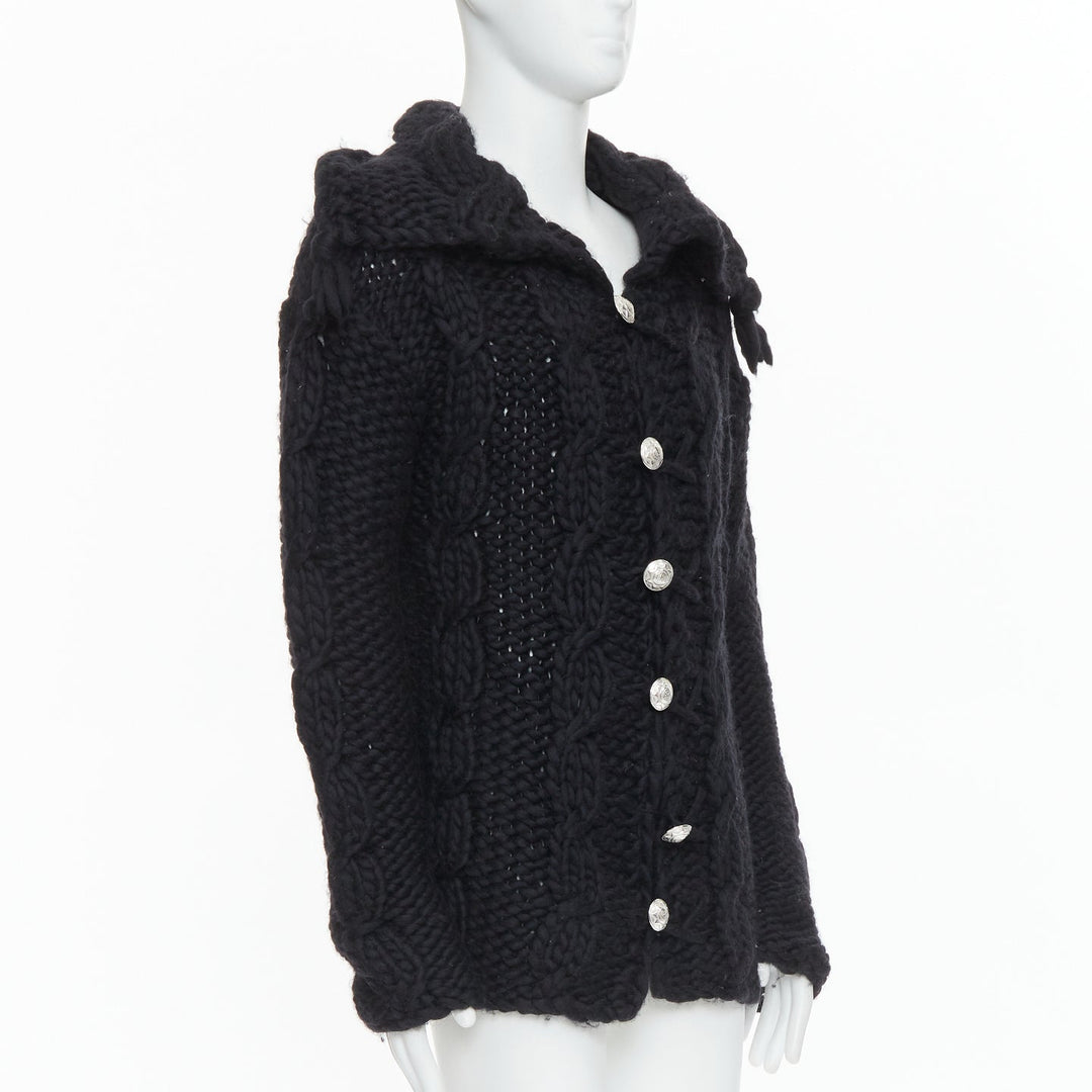 DOLCE GABBANA D&G Vintage black wool chunky cable knit cardigan S