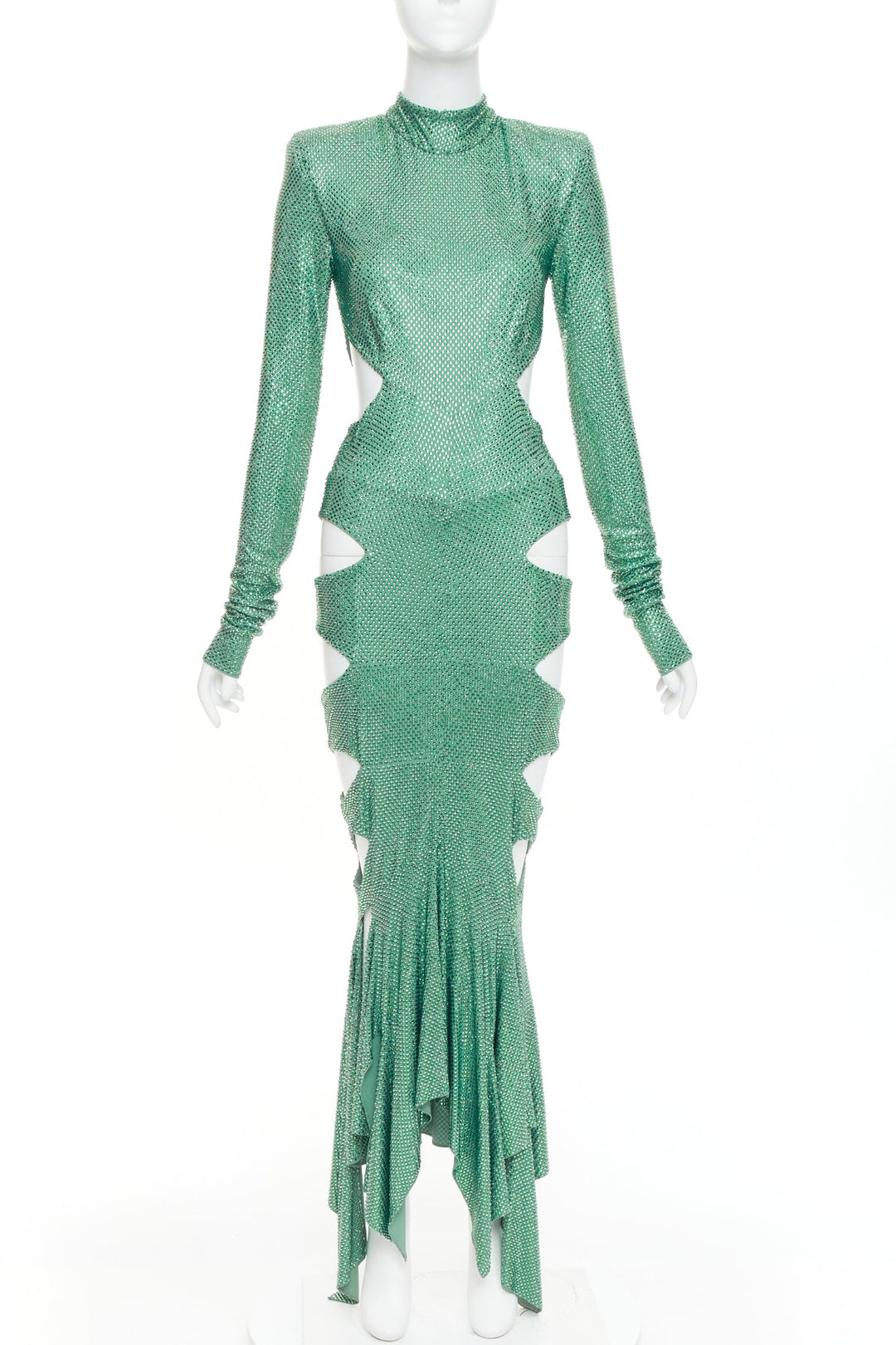 rare ALEXANDRE VAUTHIER COUTURE SS2020 Runway green strass crystal  cut out gown