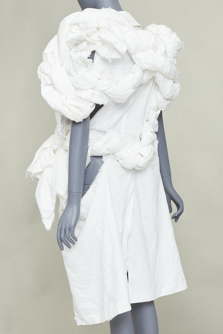 rare COMME DES GARCONS 2019 Runway white frayed cotton knotted bundle jacket XS
