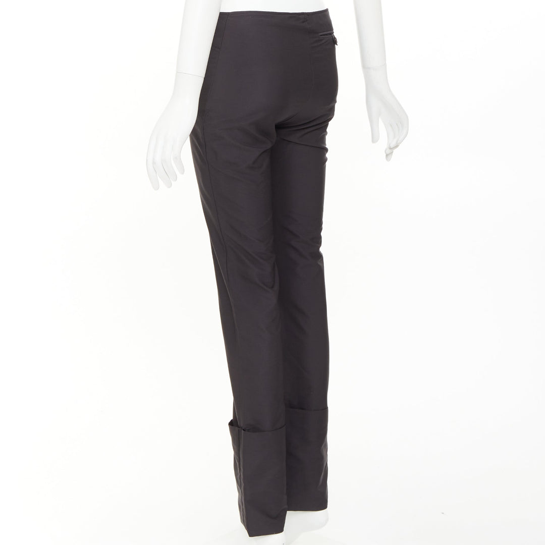 HELMUT LANG black nylon zip fly rolled cuffed flare pants IT40 S