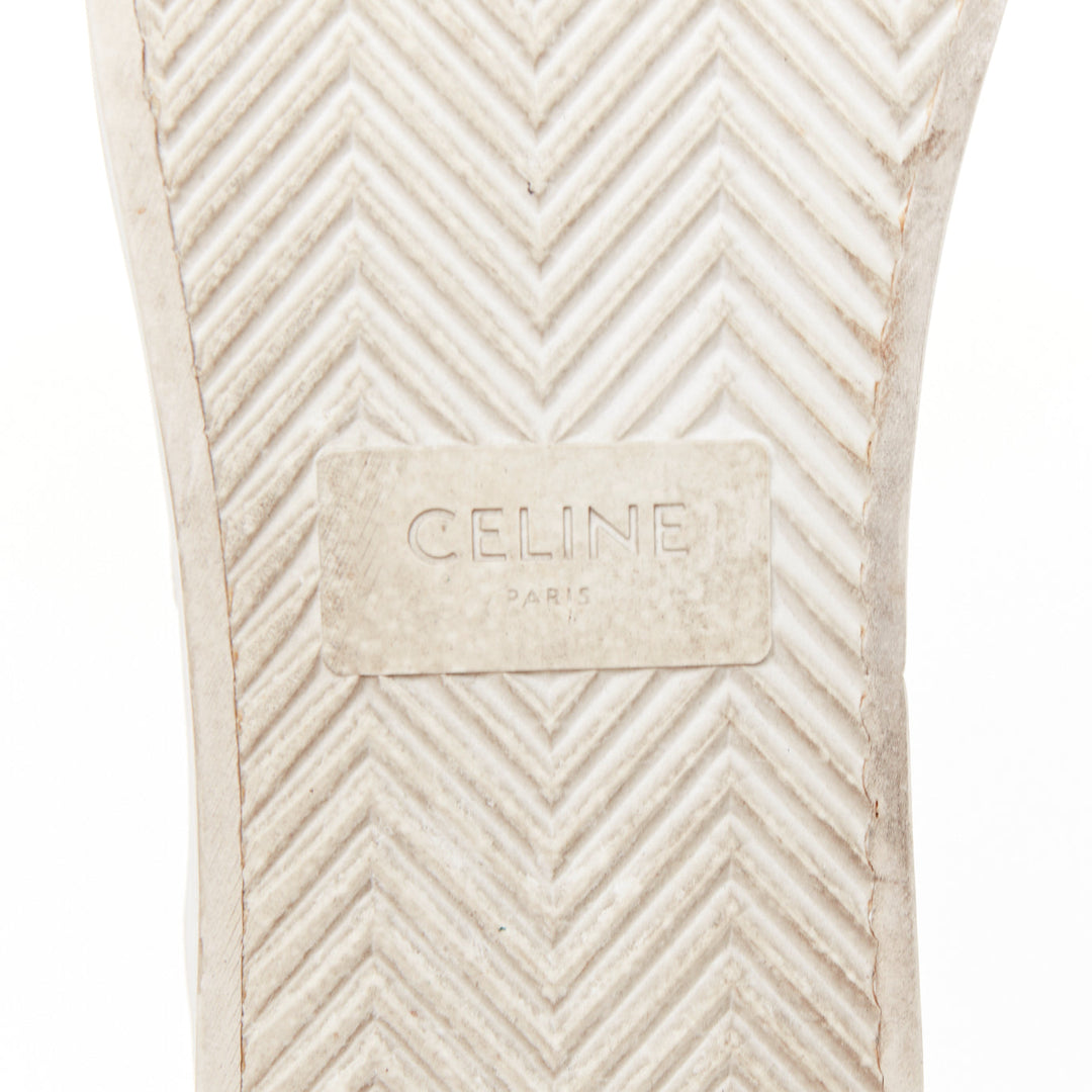 CELINE Jane Low optic white canvas leather triomphe logo platform sneakers EU35