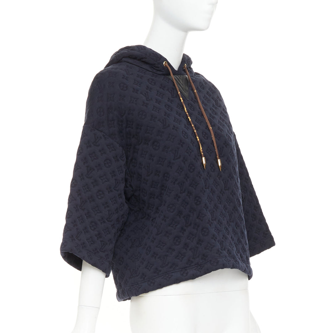 LOUIS VUITTON 2021 black  cotton 3D monogram jacquard short sleeve boxy hoodie