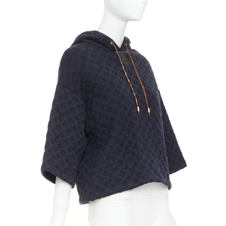 LOUIS VUITTON 2021 black  cotton 3D monogram jacquard short sleeve boxy hoodie
