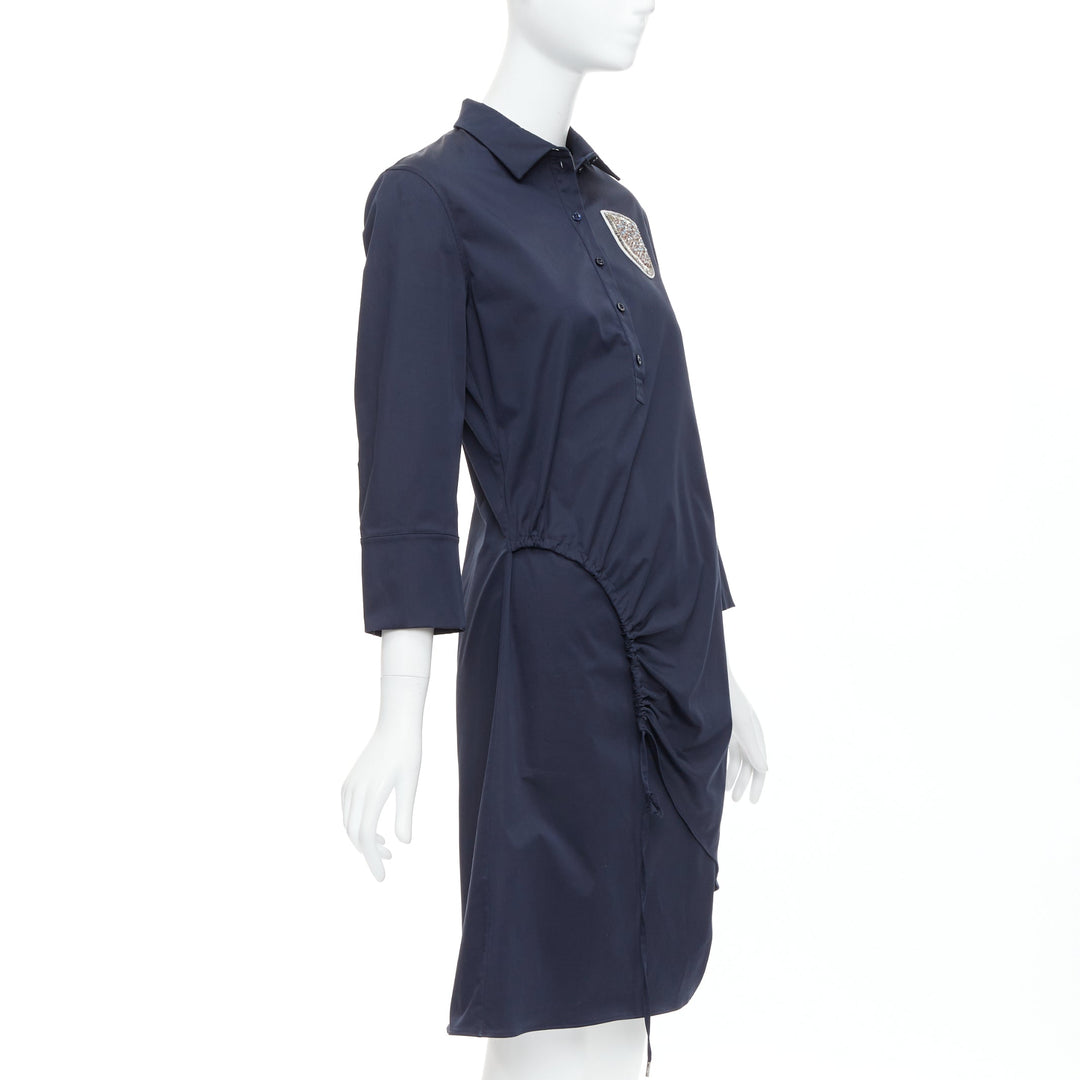 CHRISTIAN DIOR navy cotton beaded crest badge button down dress FR36 S