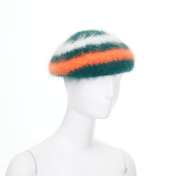 GUCCI 2016 Alessandro Michele green orange striped angora blend headwear hat M