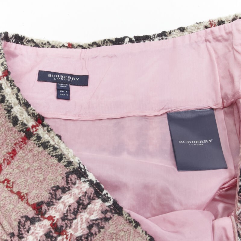 BURBERRY LONDON House Check pink wool tweed boucle mini skirt Y2K UK8 US4 S