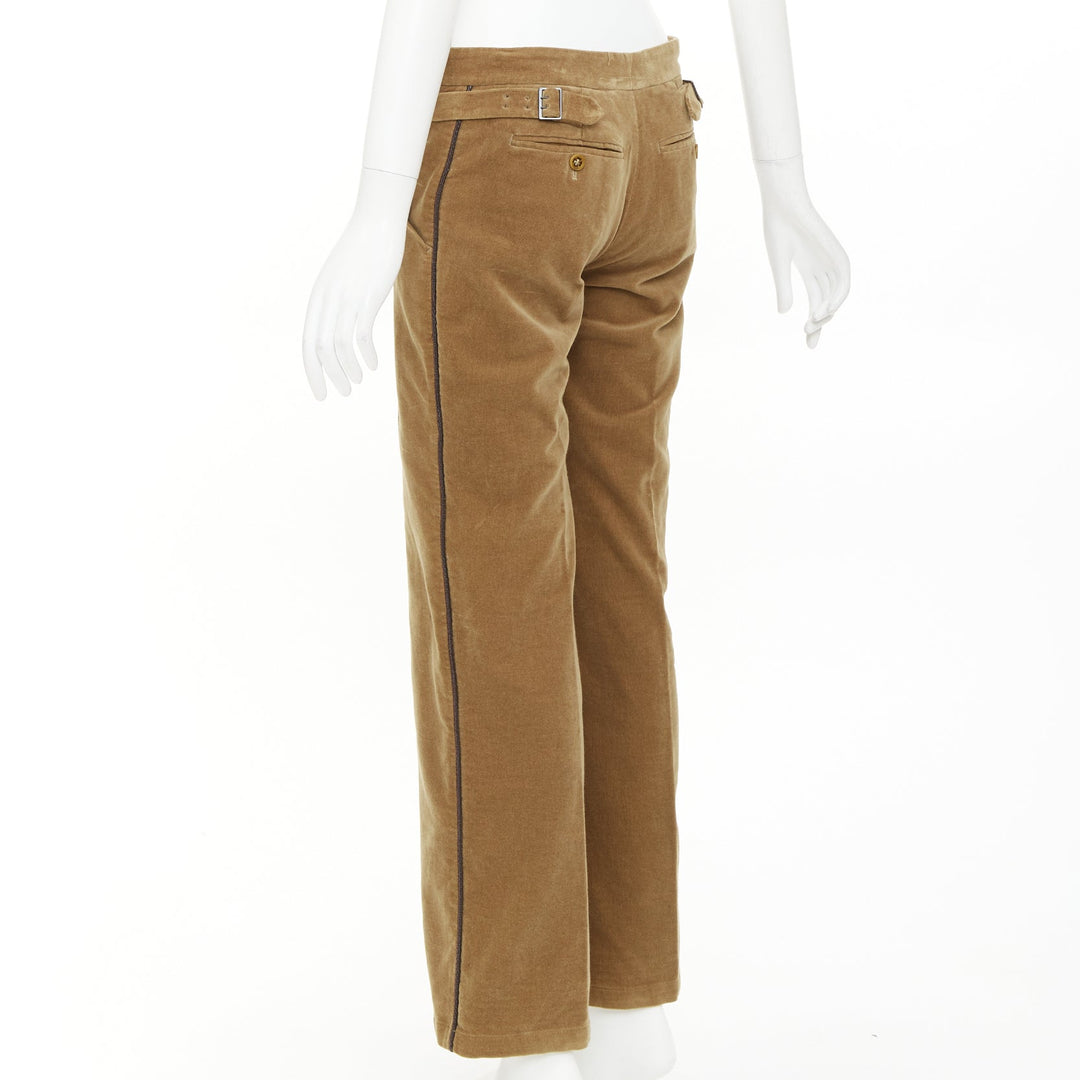 BOTTEGA VENETA tan brown velvet piped side tab pants IT38 XS