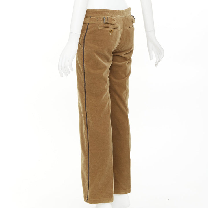 BOTTEGA VENETA tan brown velvet piped side tab pants IT38 XS