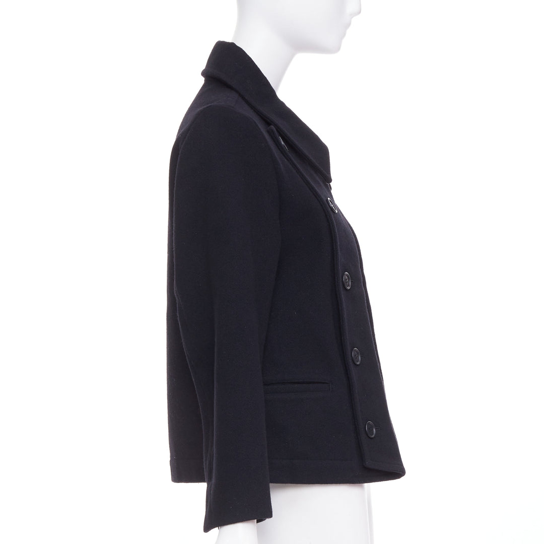 LIMI FEU black wool asymmetrical double breasted wool melton peacoat jacket S