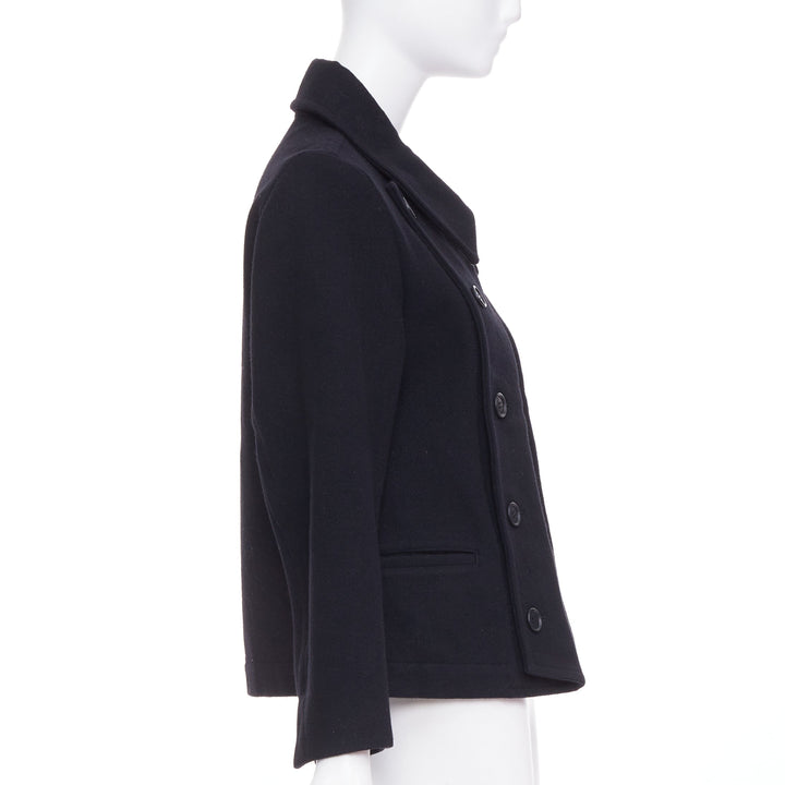 LIMI FEU black wool asymmetrical double breasted wool melton peacoat jacket S