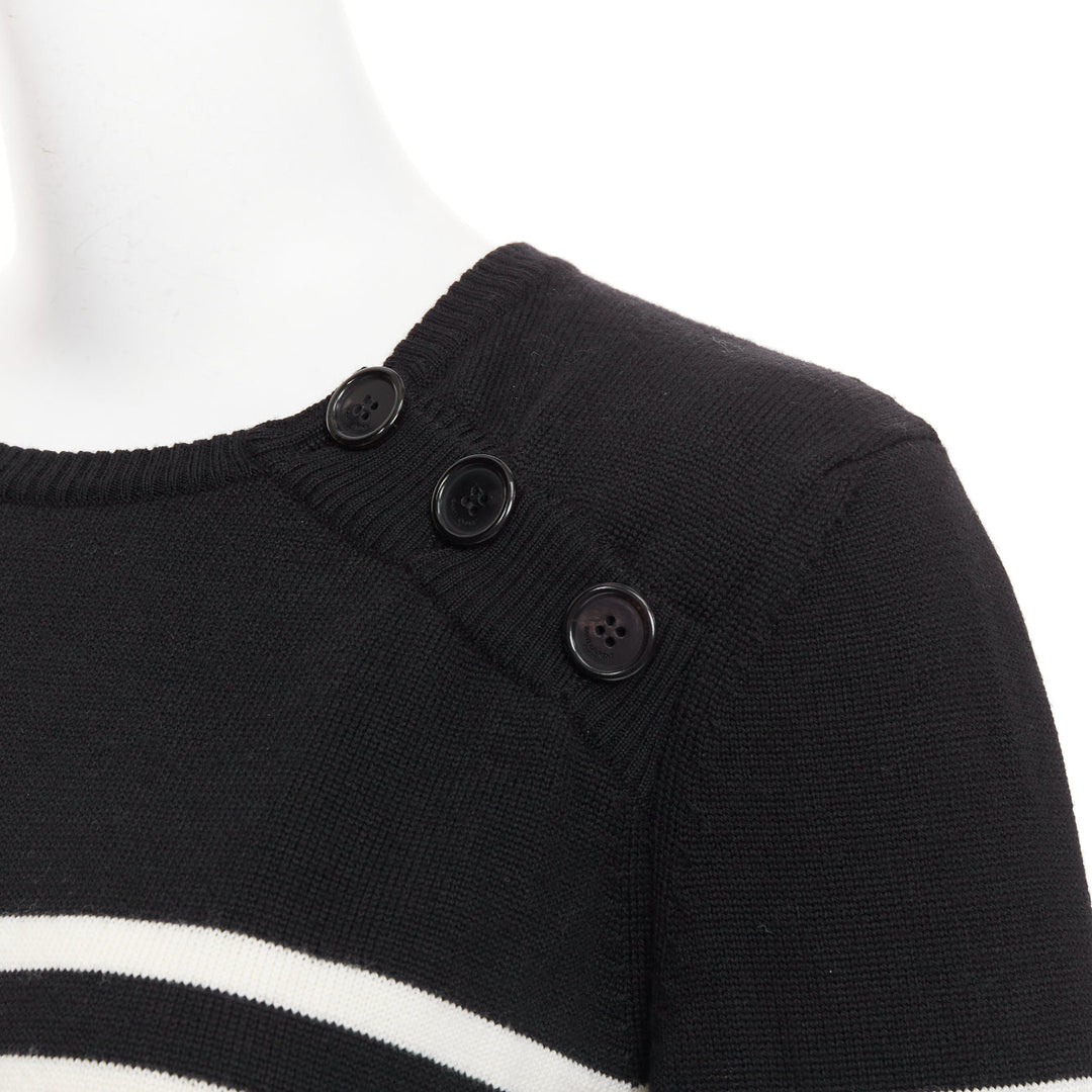 SAINT LAURENT 2017 black white nautical striped button sailor pullover sweater L