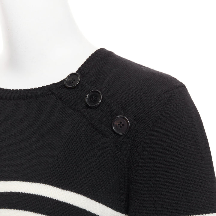 SAINT LAURENT 2017 black white nautical striped button sailor pullover sweater L